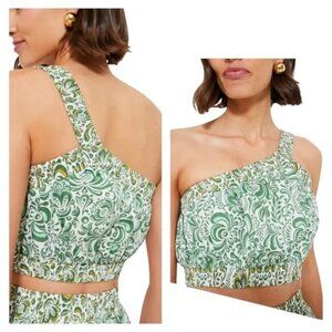 NWT Hyacinth House Tuckernuck Gina Crop Top Green Floral‎ One Shoulder Cotton XS